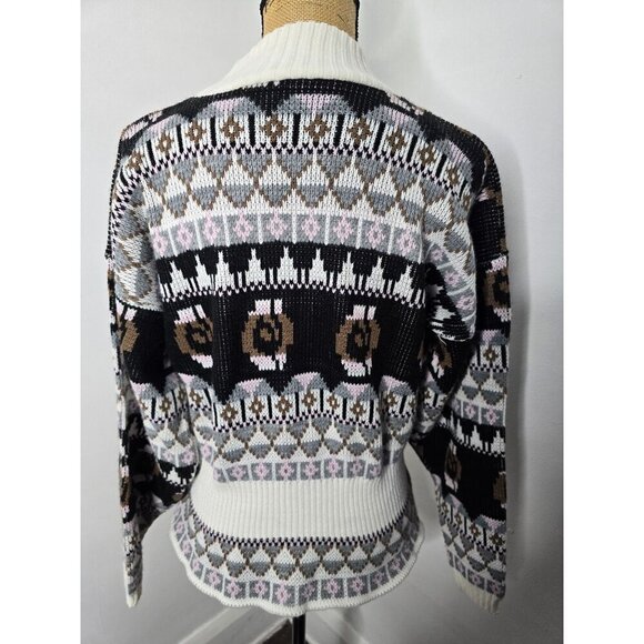 Vintage Fair Isle Grey Pink Cinched Waist Sweater - Picture 3 of 11